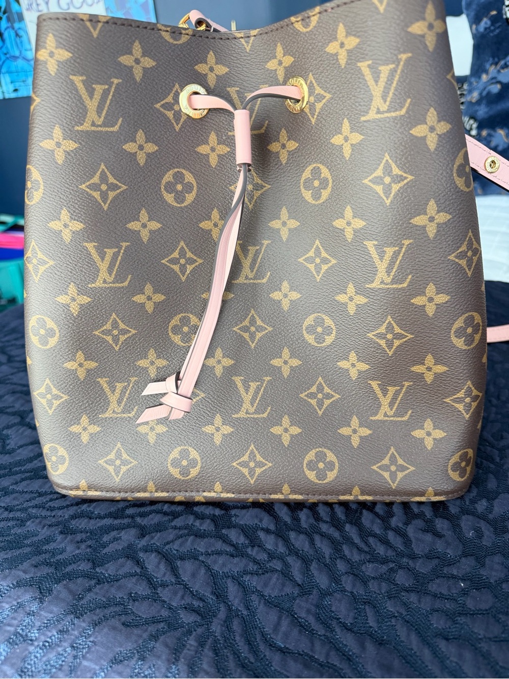 Louis Vuitton Brown Monogram Canvas Bucket Bag with Pink Trim